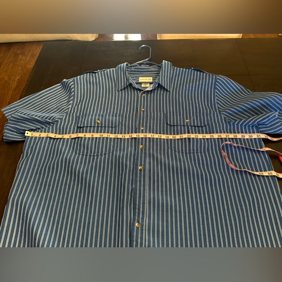 John Blair Blue/White Striped Men’s Shirt Short Sleeve Button Up Collar EUC! - Picture 10 of 10